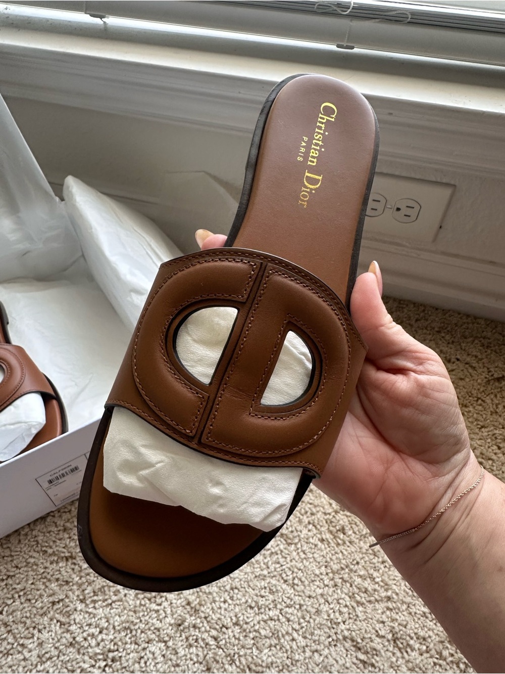 Dior Brown Leather Slide Mule with Signature Cutout
